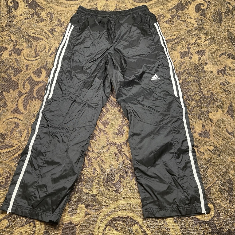 Vtg Y2K Adidas Wide Leg Track Patchwork Pants Womens Medium Black 446669